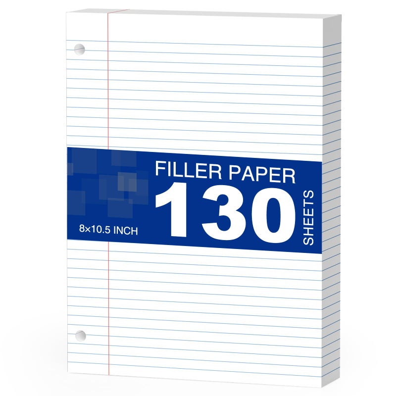 AILZFEI White Loose Leaf Paper 130 Sheets Filler Paper 8 * 10.5 College Ruled 3-Hole Punched for 3-Ring Binders Notebook Lined 8"" x 10.5"" - Image 1